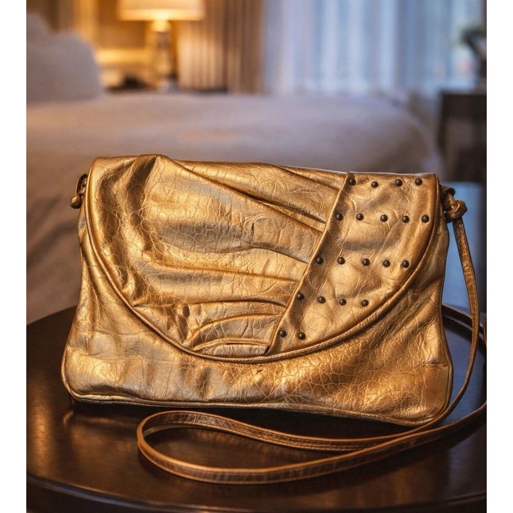Y2K Gold Metallic Shoulder Bag Four Seasons Chicago Studded Purse 90's Glam
